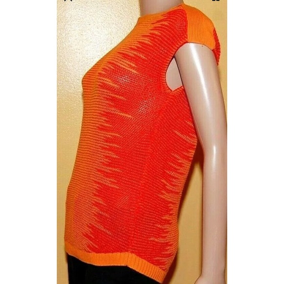 Striped Orange Short Sleeve Sweater Med - Picture 2 of 8